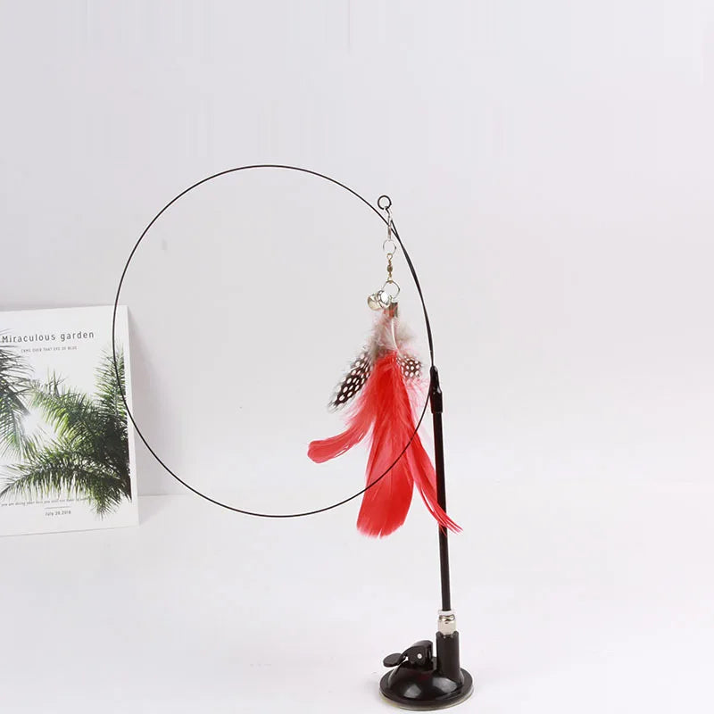Funny Cat Toy Folorful Fluffy Feather With Bell Sucker Cat Stick Toy Kitten Play Interactive Detachable Teaser Wand Cat Supplies