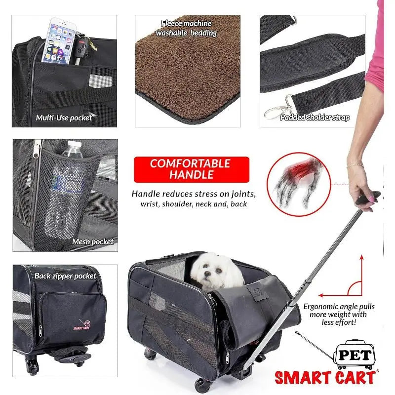 Pet Carrier with Wheels Collapsible Travel Bag for Dogs Cats Airline Approved Soft Sided Rolling Cart Removable Bedding